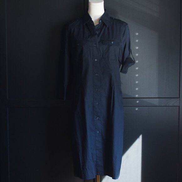 Bitten by Sarah Jessica Parker | NWT Navy Blue Bracelet Roll-Sleeve Shirt Dress - Picture 1 of 6